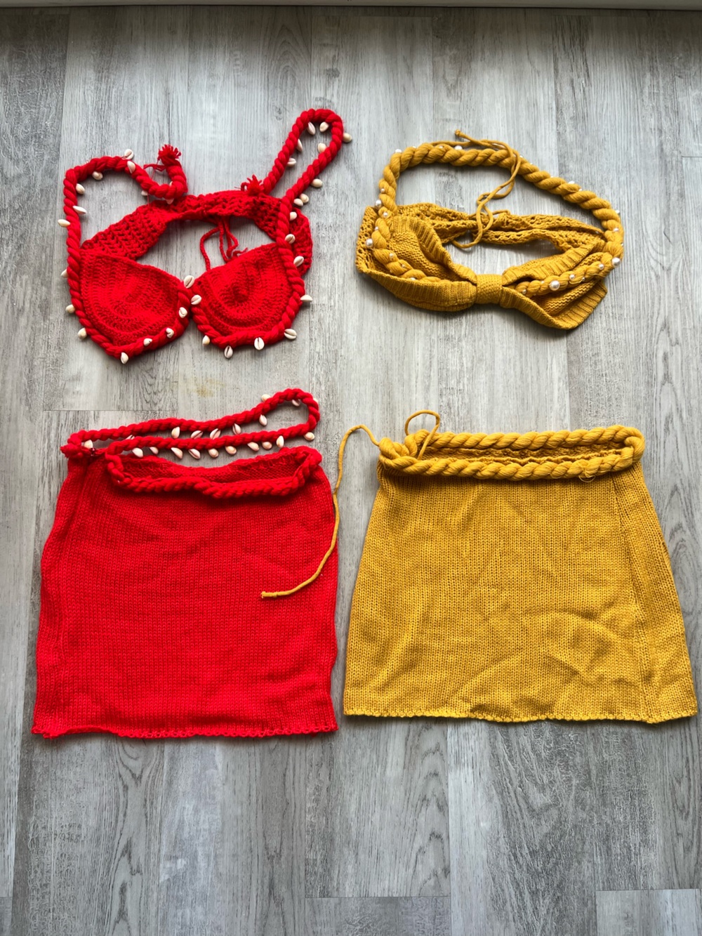 Handcrafted Crochet Bikini Set — Red & Mustard Yellow (BUNDLE)